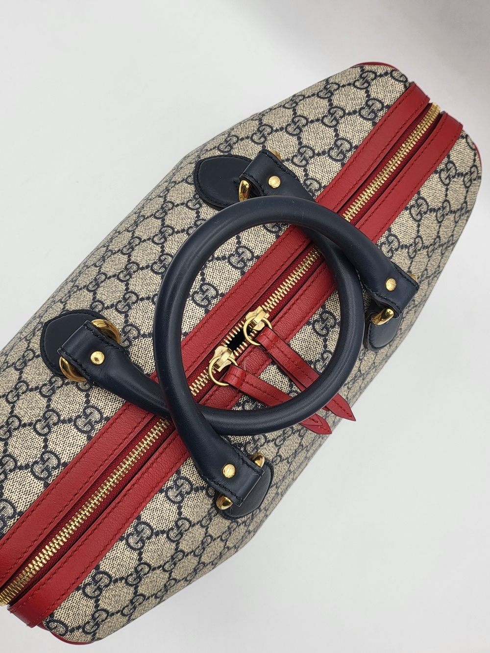 GUCCI GG Supreme Monogram Boston 35 Beige Blue Hibiscus Red..Authentic w/COA. - Picture 7 of 16